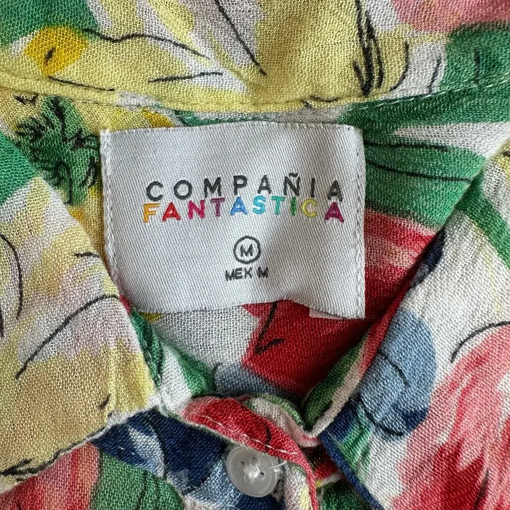 Compania Fantastica Multicolored, Floral, Short Sleeve Casual Button Down- M - Picture 3 of 9